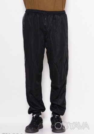 Однотонные черные комфортные мужские спортивные штаны прямого свободного широког. . фото 1