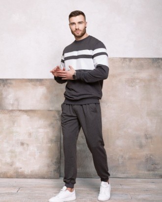 Спортивные штаны из двухнитного темно-серого трикотажа с боковыми карманами и св. . фото 5