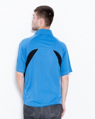 Голубая практичная футболка-поло прямого свободного кроя выполненная в спортивно. . фото 4