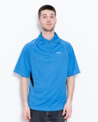 Голубая практичная футболка-поло прямого свободного кроя выполненная в спортивно. . фото 2