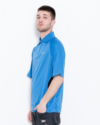 Голубая практичная футболка-поло прямого свободного кроя выполненная в спортивно. . фото 3
