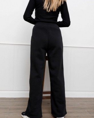 Черные брюки широкого прямого свободного кроя выполненные из утепленного флисом . . фото 4