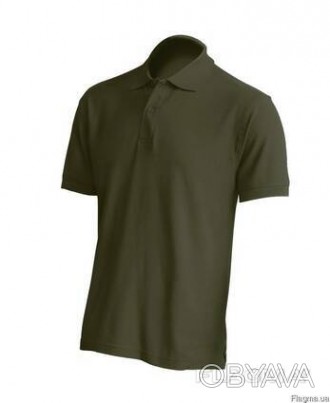 Мужская футболка-поло цвета хаки с манжетами на рукавах. 2 пуговицы в цвет ткани. . фото 1