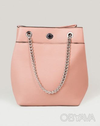 Розовая вместительная сумка с ручками-цепочками выполненная из мягкой эко-кожи. . . фото 1