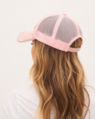 Комбинированная летняя кепка бейсболка из розового хлопка и сетки декорированная. . фото 3