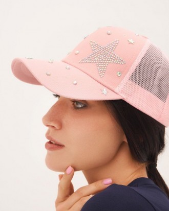 Комбинированная летняя кепка выполненная из розового хлопка и сетки декорированн. . фото 3