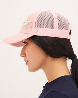 Комбинированная летняя кепка выполненная из розового хлопка и сетки декорированн. . фото 4