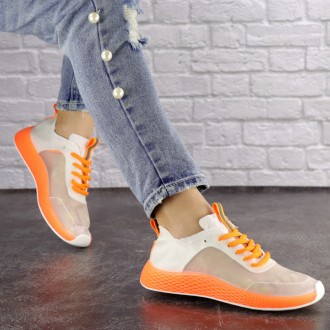  Женские прозрачные кроссовки белые с оранжевым Ibiza 1200 Материал: эко-кожа, с. . фото 4