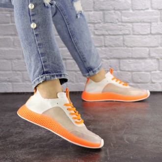  Женские прозрачные кроссовки белые с оранжевым Ibiza 1200 Материал: эко-кожа, с. . фото 7