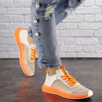  Женские прозрачные кроссовки белые с оранжевым Ibiza 1200 Материал: эко-кожа, с. . фото 3