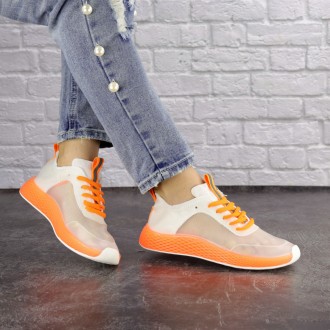  Женские прозрачные кроссовки белые с оранжевым Ibiza 1200 Материал: эко-кожа, с. . фото 5