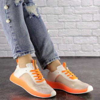  Женские прозрачные кроссовки белые с оранжевым Ibiza 1200 Материал: эко-кожа, с. . фото 6