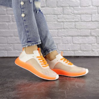  Женские прозрачные кроссовки белые с оранжевым Ibiza 1200 Материал: эко-кожа, с. . фото 8