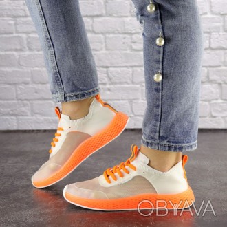  Женские прозрачные кроссовки белые с оранжевым Ibiza 1200 Материал: эко-кожа, с. . фото 1
