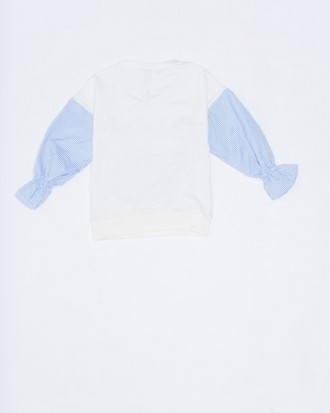 Нарядный свитшот из белого трикотажа-двухнити с голубыми полосатыми рукавами из . . фото 3