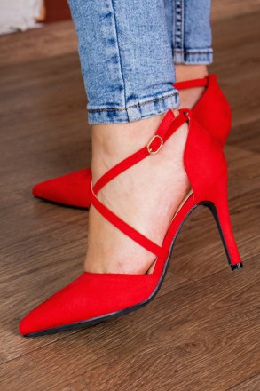 Женские туфли красные Jace 2592 Туфли женские выполнены из искусственной замши. . . фото 5
