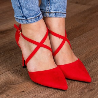 Женские туфли красные Jace 2592 Туфли женские выполнены из искусственной замши. . . фото 2