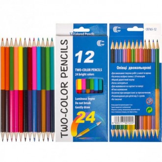 Карандаши цветные двусторонние 12 штук, 24 цвета. Мягкие цветные карандаши остав. . фото 2