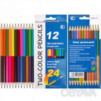 Карандаши цветные двусторонние 12 штук, 24 цвета. Мягкие цветные карандаши остав. . фото 1