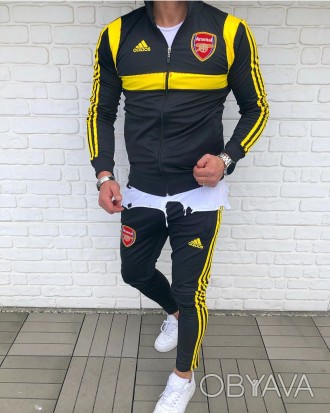 Мужской спортивный костюм ADIDAS FC ARSENAL чернор-желтый это стильный мужской к. . фото 1