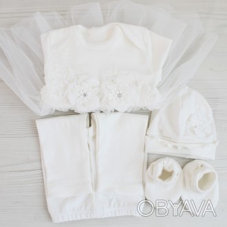 Комплект для крещения «Маленькая невеста» нежного молочного цвета для праздничны. . фото 1