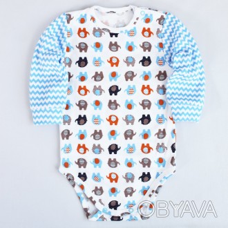 Бодик для младенцев на длинный голубой рукав с рисунком от украинского производи. . фото 1