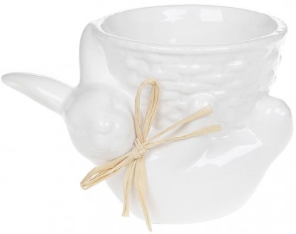 Декоративное кашпо "Зайчик с корзинкой" 14.3х11.2х10см, белый. Київ. фото 1