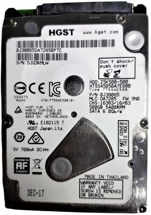 Жесткий диск для ноутбука 500GB 5400rpm 8MB SATA III 2.5" Slim Hitachi (HGST) Tr. . фото 2