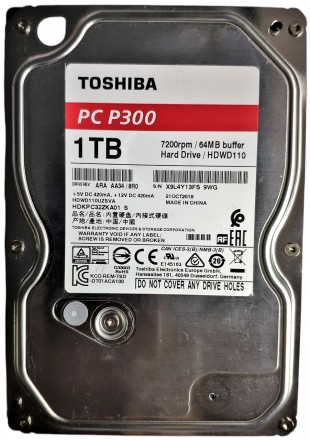 Жесткий диск для компьютера 1.0TB 7200rpm 64MB SATA III 3.5" Toshiba P300 HDWD11. . фото 2
