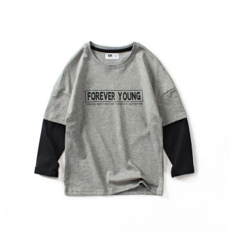 Лонгслів для хлопчика з написами сірий Forever young AKL. Коломыя. фото 1 Лонгслів для хлопчика з написами сірий Forever young AKL. Коломыя. фото 1