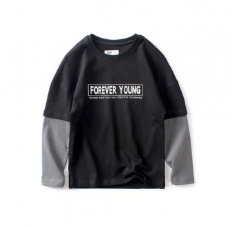 Лонгслів для хлопчика з написами чорний Forever young AKL. Коломыя. фото 1 Лонгслів для хлопчика з написами чорний Forever young AKL. Коломыя. фото 1