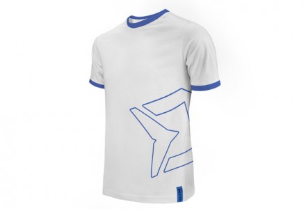 Delphin HYPER - классическая белая футболка с синим подолом вокруг шеи и коротки. . фото 2