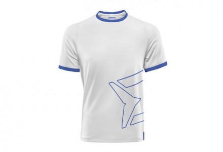 Delphin HYPER - классическая белая футболка с синим подолом вокруг шеи и коротки. . фото 4