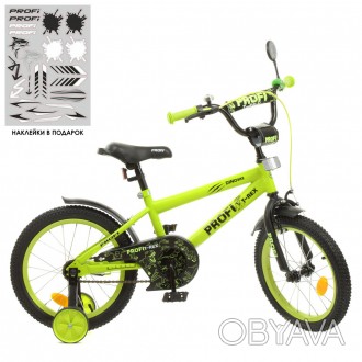 Велосипед детский PROF1 16д. Y1671-1 (1шт) Dino,SKD75,салатово-черн.(мат),звонок. . фото 1