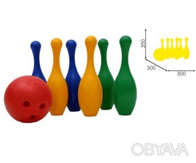 Набор для игры в боулинг: разноцветные пластиковые кегли и шар._Бренд: OrionЦвет. . фото 1