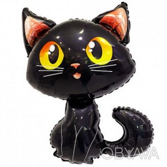 Яркий, необычный шарик из фольги в виде черного котика. Размер шарика - 90х60 см. . фото 1