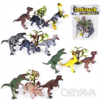 В набор входят 3 резиновые фигурки динозавров (случайные виды) и дерево-декор. Р. . фото 1