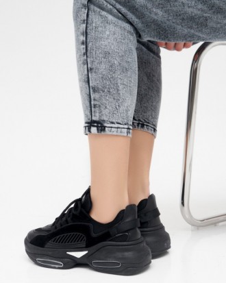 Черные демисезонные комбинированные кроссовки из сетчатого материала с вставками. . фото 4