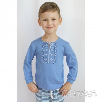 Прекрасная яркая трикотажная вышиванка для мальчика синего цвета от Украинского . . фото 1