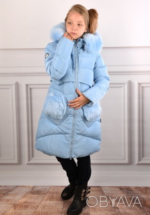Зимняя детская курткочка для девочки в голубом цвете. Верх 100% полиэстер, Напол. . фото 1