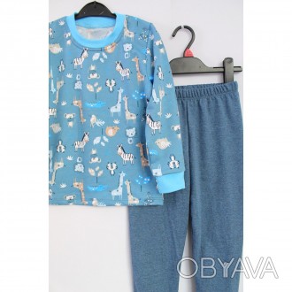 Піжама для хлопчика з штанами та кофтою на довгий рукав синього кольору з малюнк. . фото 1