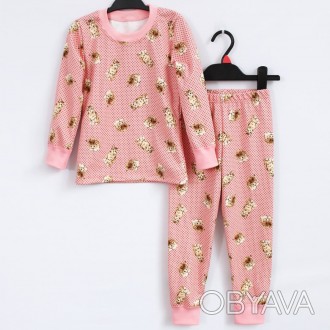Піжама для дівчинки з штанами та футболкою на довгий рукав рожева з котиками від. . фото 1