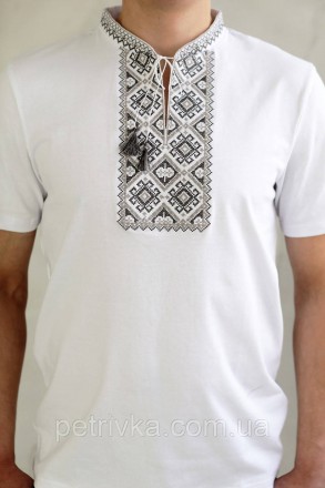 Мужская вышитая футболка, приятная к телу, удобная в использовании, легкая в ухо. . фото 4