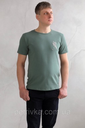 Чоловіча футболка зелена з вишитим принтом Лев, висока якість, приємна до тіла. . . фото 2