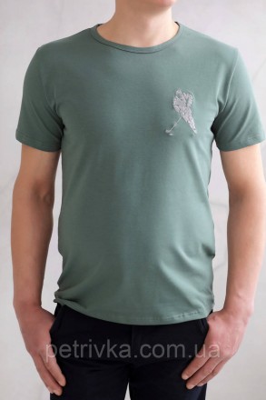 Чоловіча футболка зелена з вишитим принтом Лев, висока якість, приємна до тіла. . . фото 3