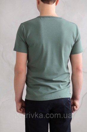 Чоловіча футболка зелена з вишитим принтом Лев, висока якість, приємна до тіла. . . фото 4