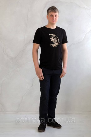 Чоловіча футболка чорна з вишитим принтом Ведмідь, висока якість, приємна до тіл. . фото 4