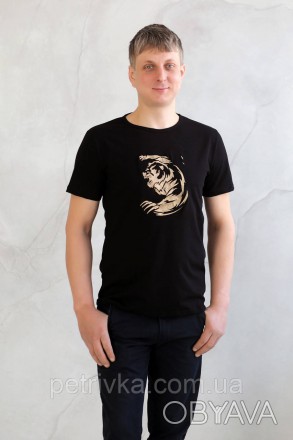 Чоловіча футболка чорна з вишитим принтом Ведмідь, висока якість, приємна до тіл. . фото 1