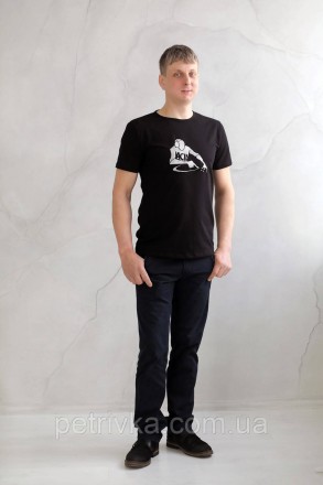Чоловіча футболка чорна вишитим принтом Діджей, висока якість, приємна до тіла. . . фото 3