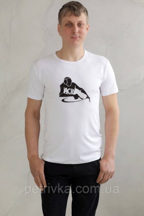 Чоловіча футболка біла з вишитим принтом Діджей, висока якість, приємна до тіла.. . фото 2
